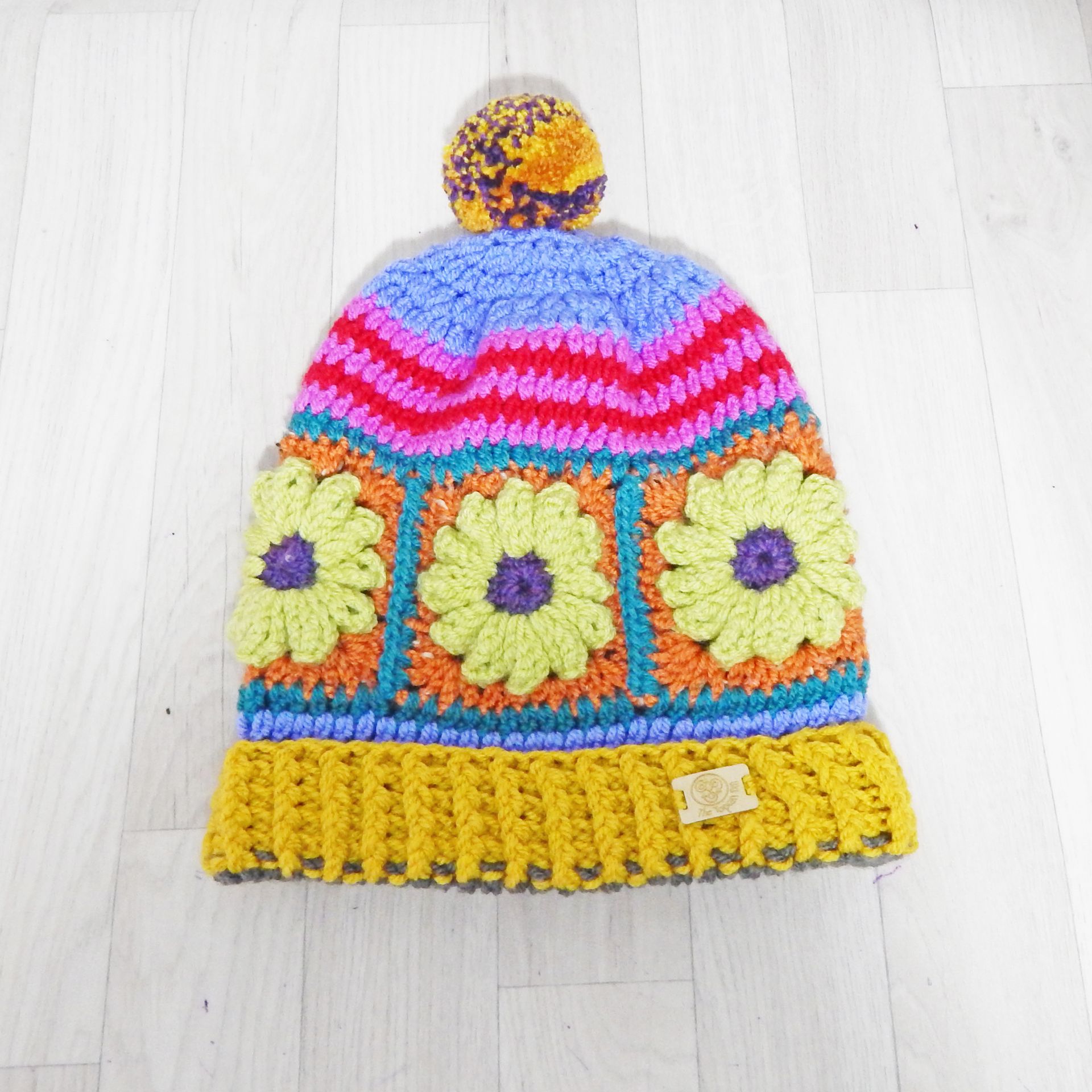 Bobble Hat Lime Green Flower