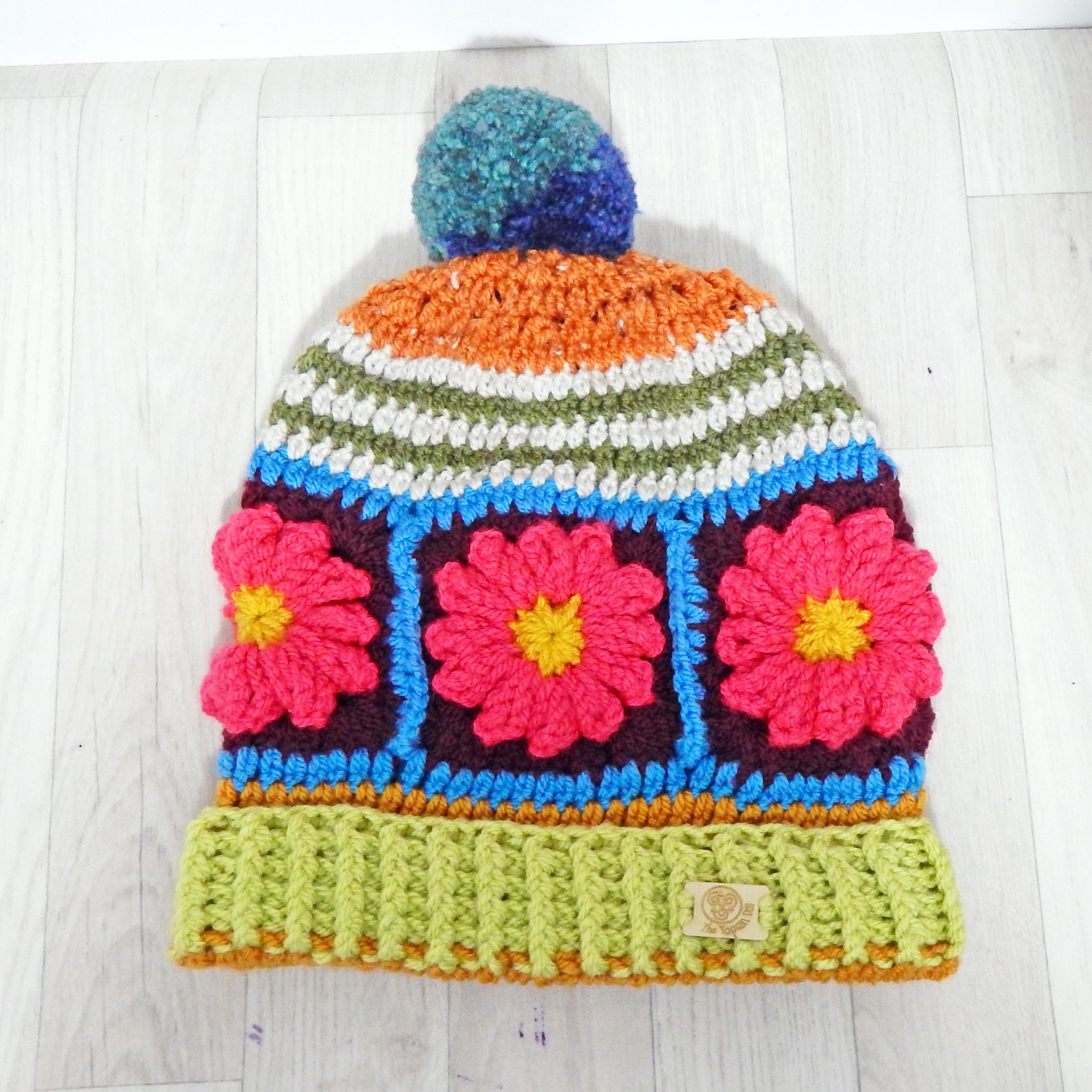 Bobble Hat Bright Pink Flower