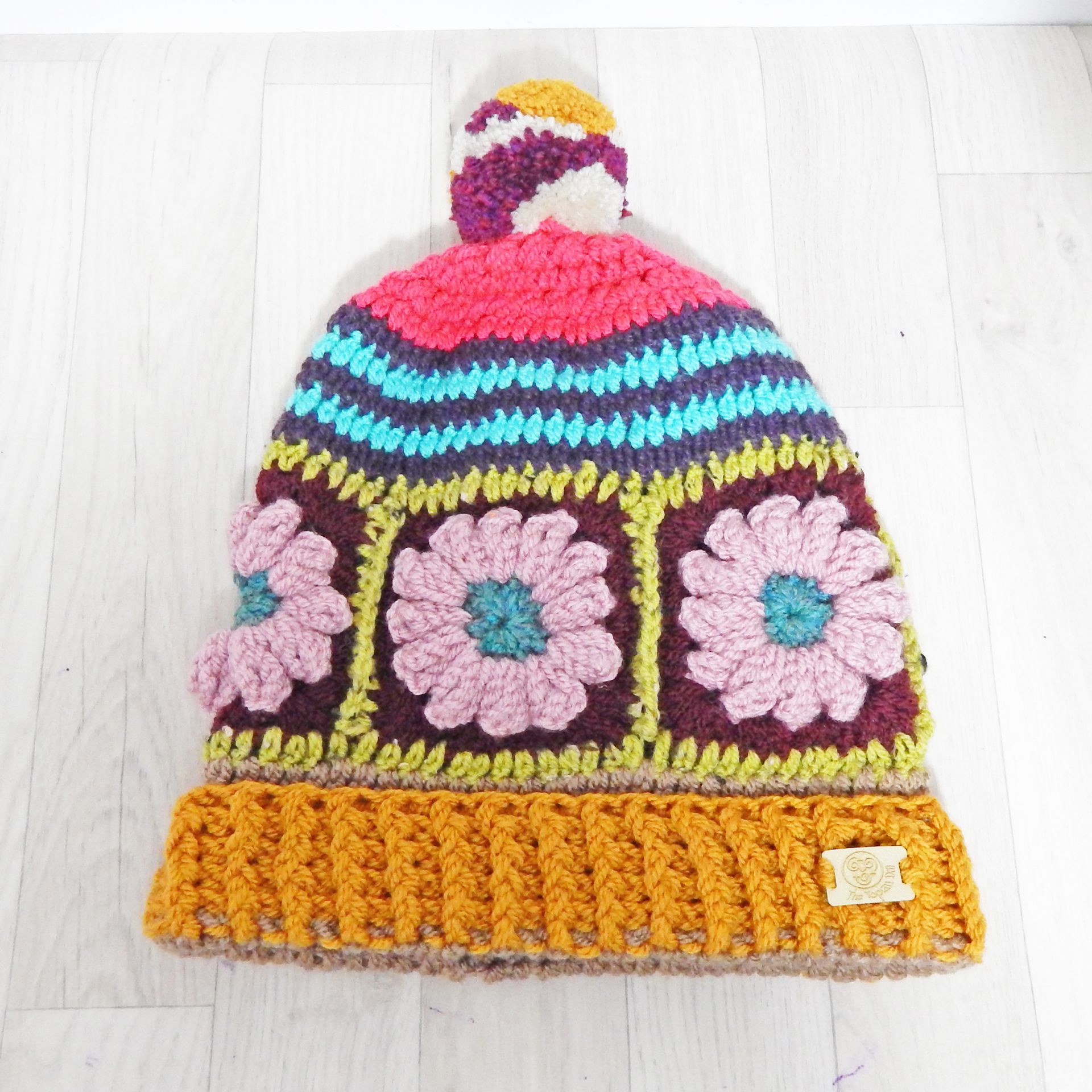 Bobble Hat Pale Pink Flower