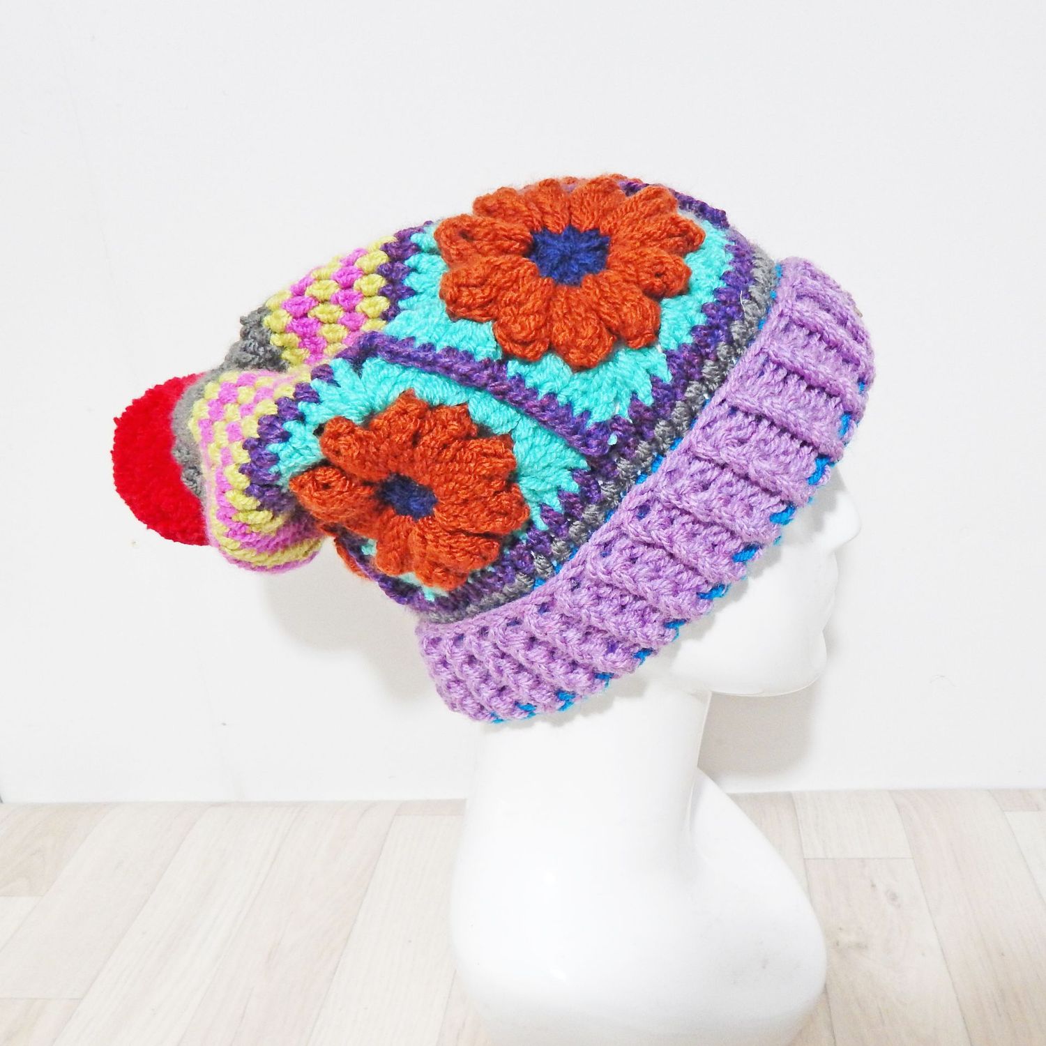 Bobble Hat Rust Flower