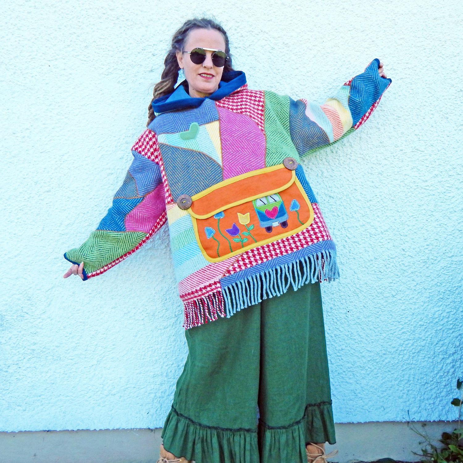 Patchwork Blanket Pocket Hoodie