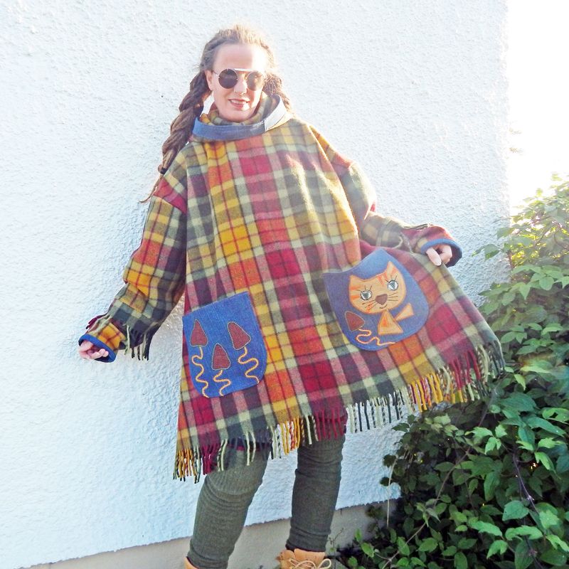 Plaid Wool Blanket Cat Tunic