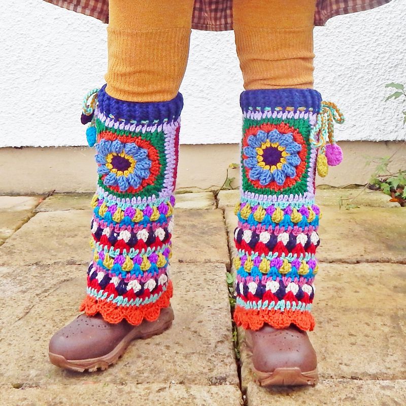 Leg Warmers Blue Flower