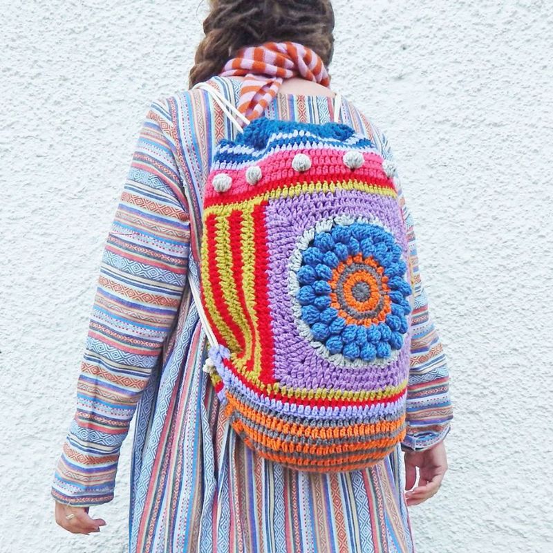 Crochet Backpack Blue Flower