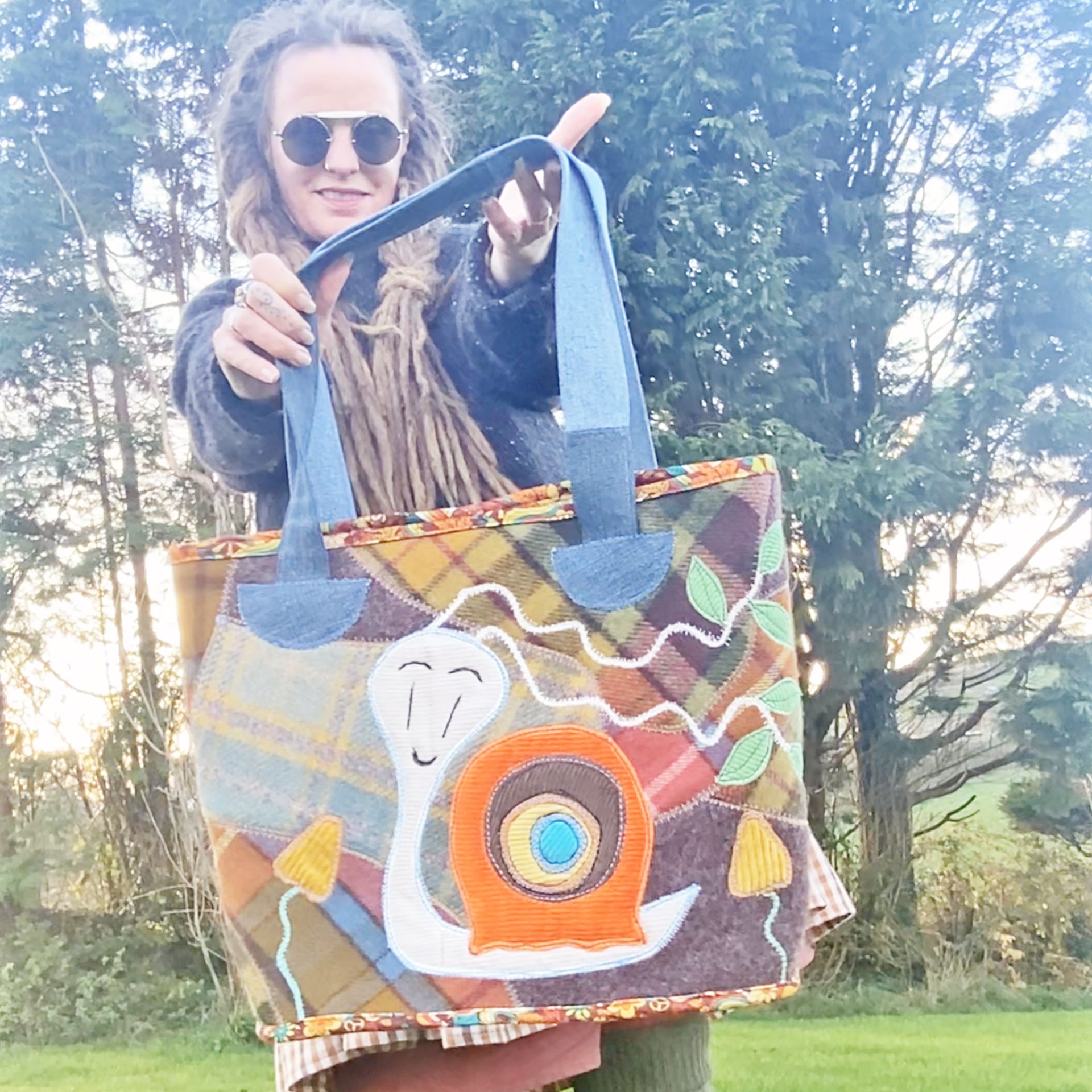 Patchwork Wool Snail Tote Bag