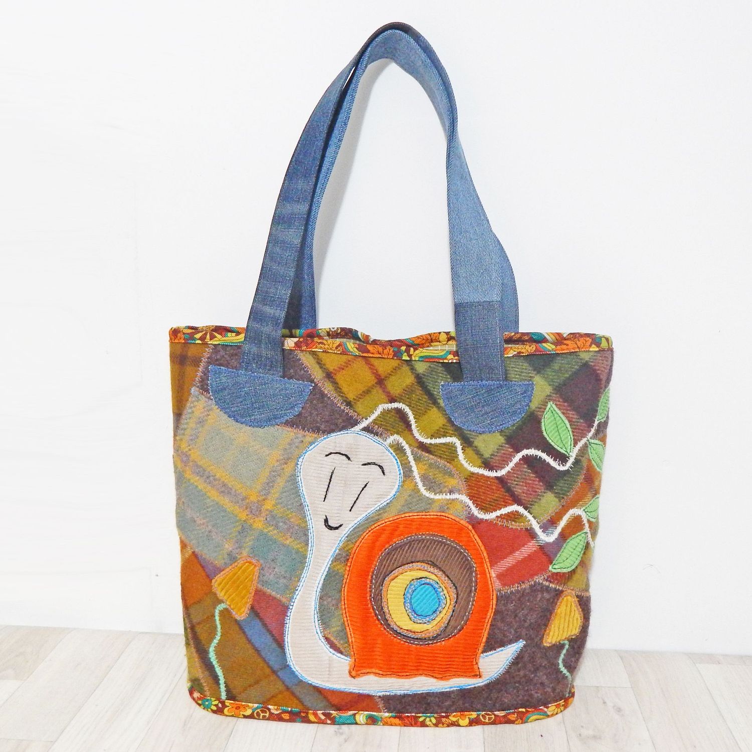 Patchwork Wool Snail Tote Bag