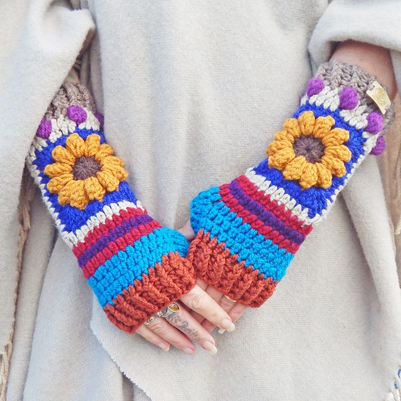 Fingerless Gloves Yellow Flower
