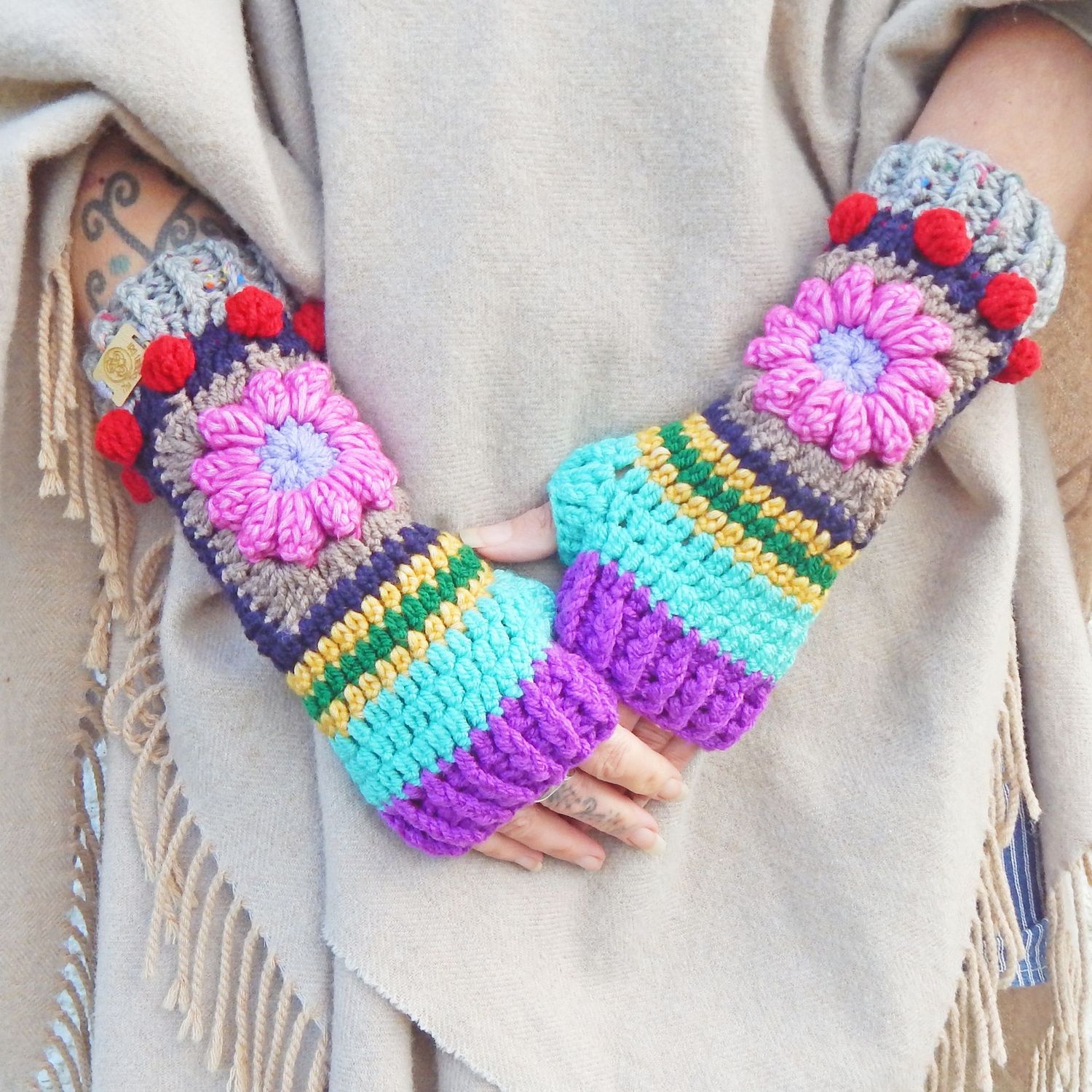 Fingerless Gloves Rose Pink Flower
