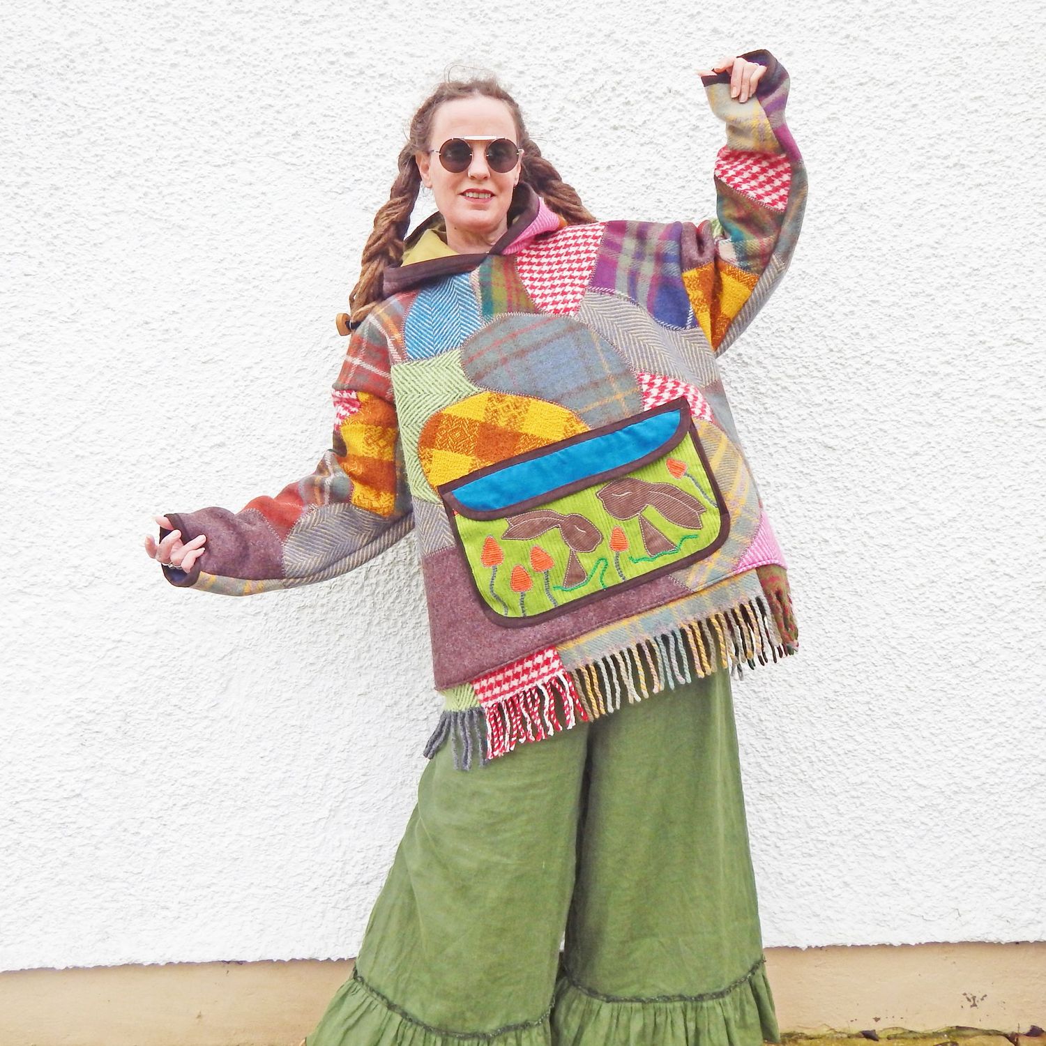 Patchwork Wool Pocket Hare Hoodie Patchwork Wool Pocket Hare Hoodie