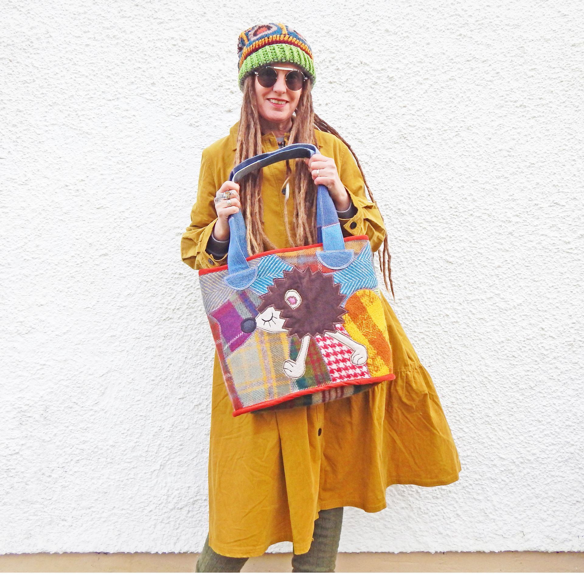 Hedgehog Patchwork Wool Tote Bag