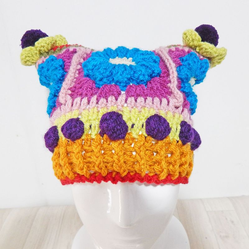 Beanie Hat Blue Flower