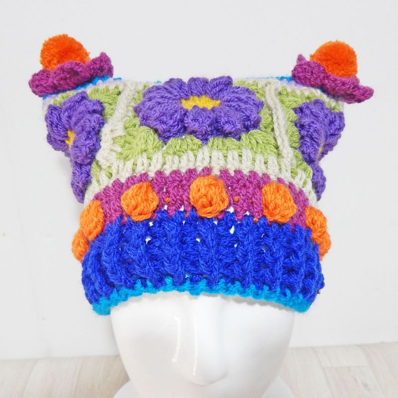 Beanie Hat Purple Flower