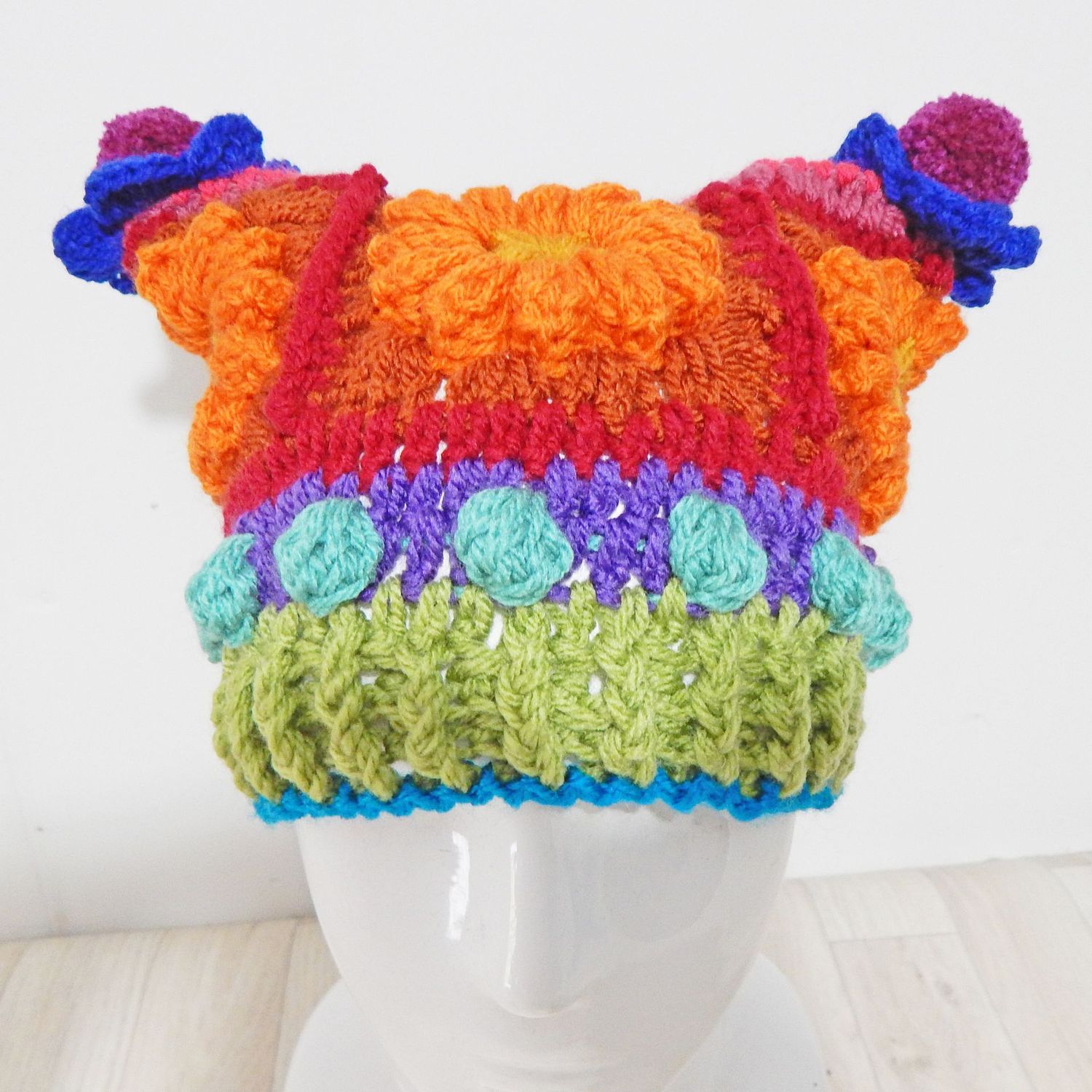Beanie Flower Hat Rainbow