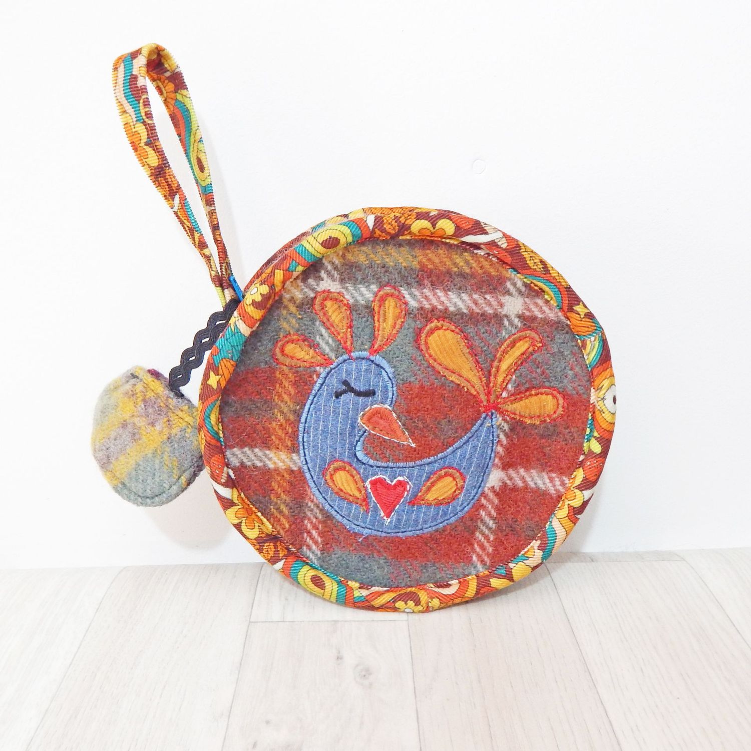 SOLD Wristlet Folk Bird Bag