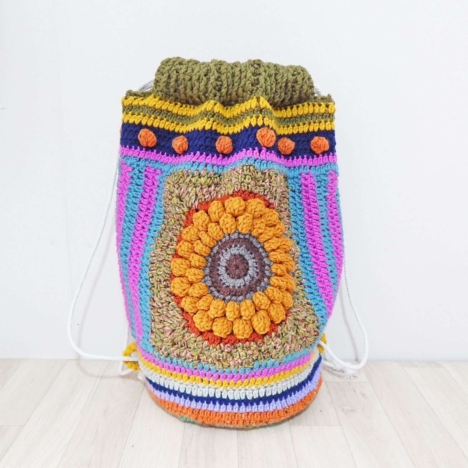 SOLD Crochet Drawstring Backpack