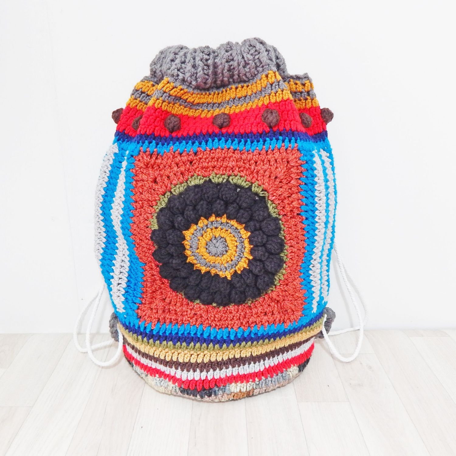 SOLD Crochet Brown Flower Backpack