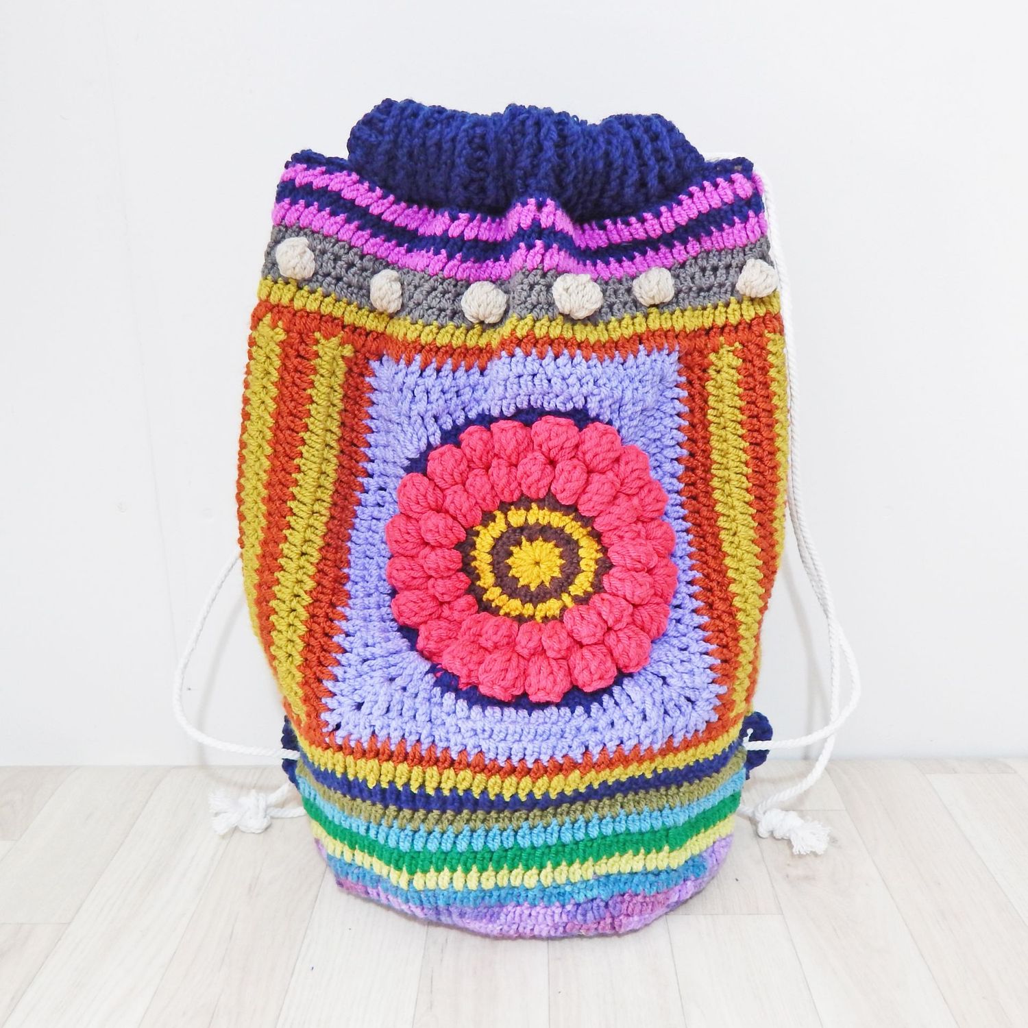 SOLD Crochet Pink Flower Backpack