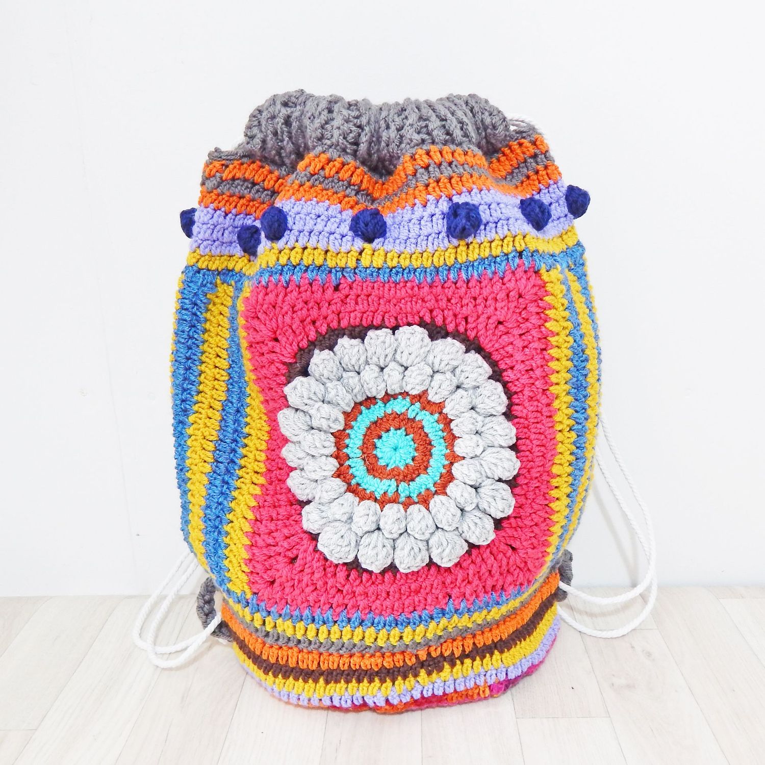 SOLD Crochet Cream Flower Backpack