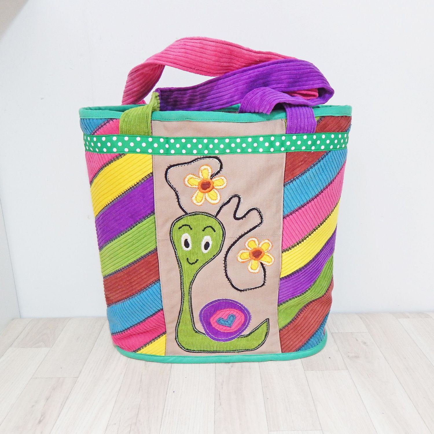 SOLD Tote Corduroy Snail Bag