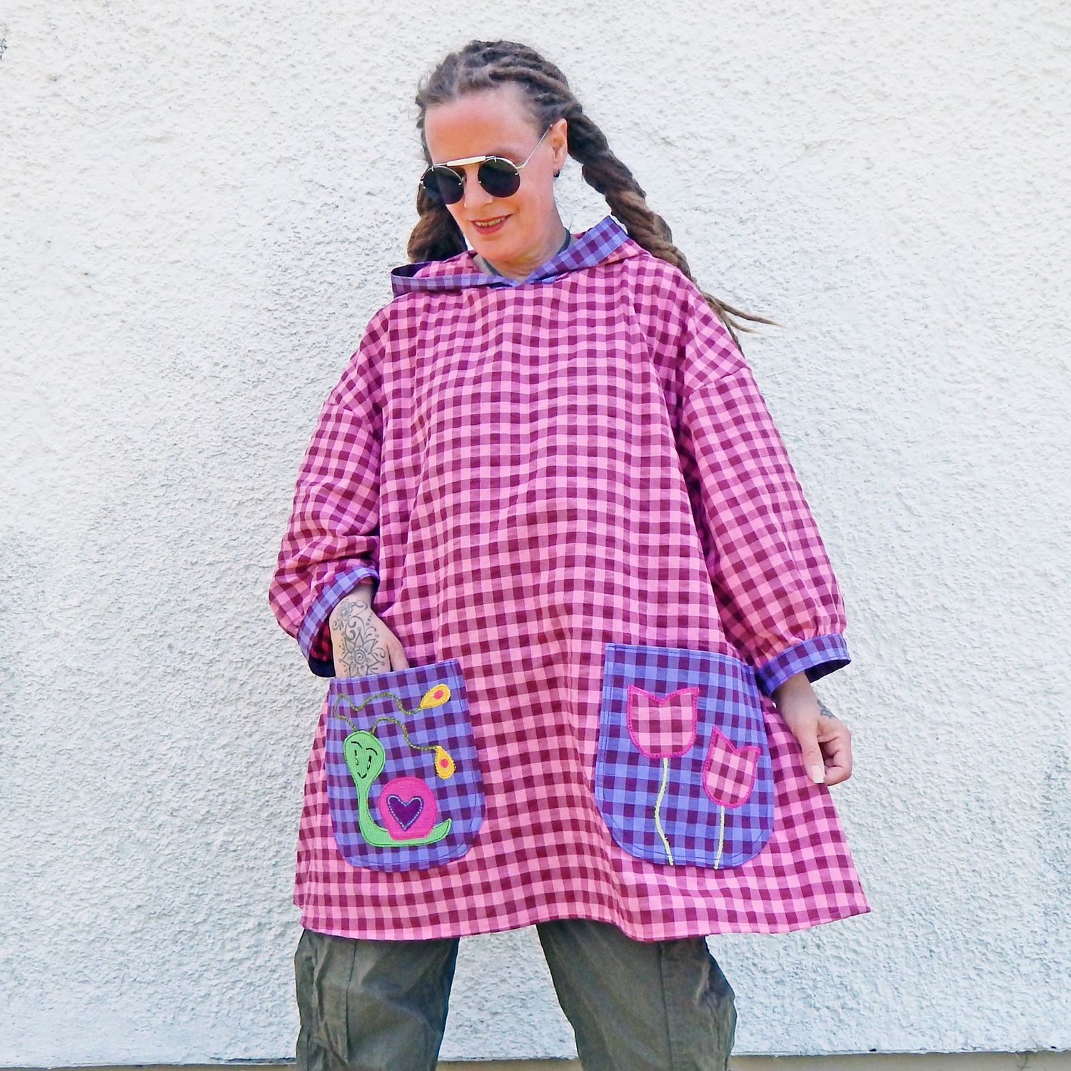 SOLD Hoodie Gingham Snail Tunic