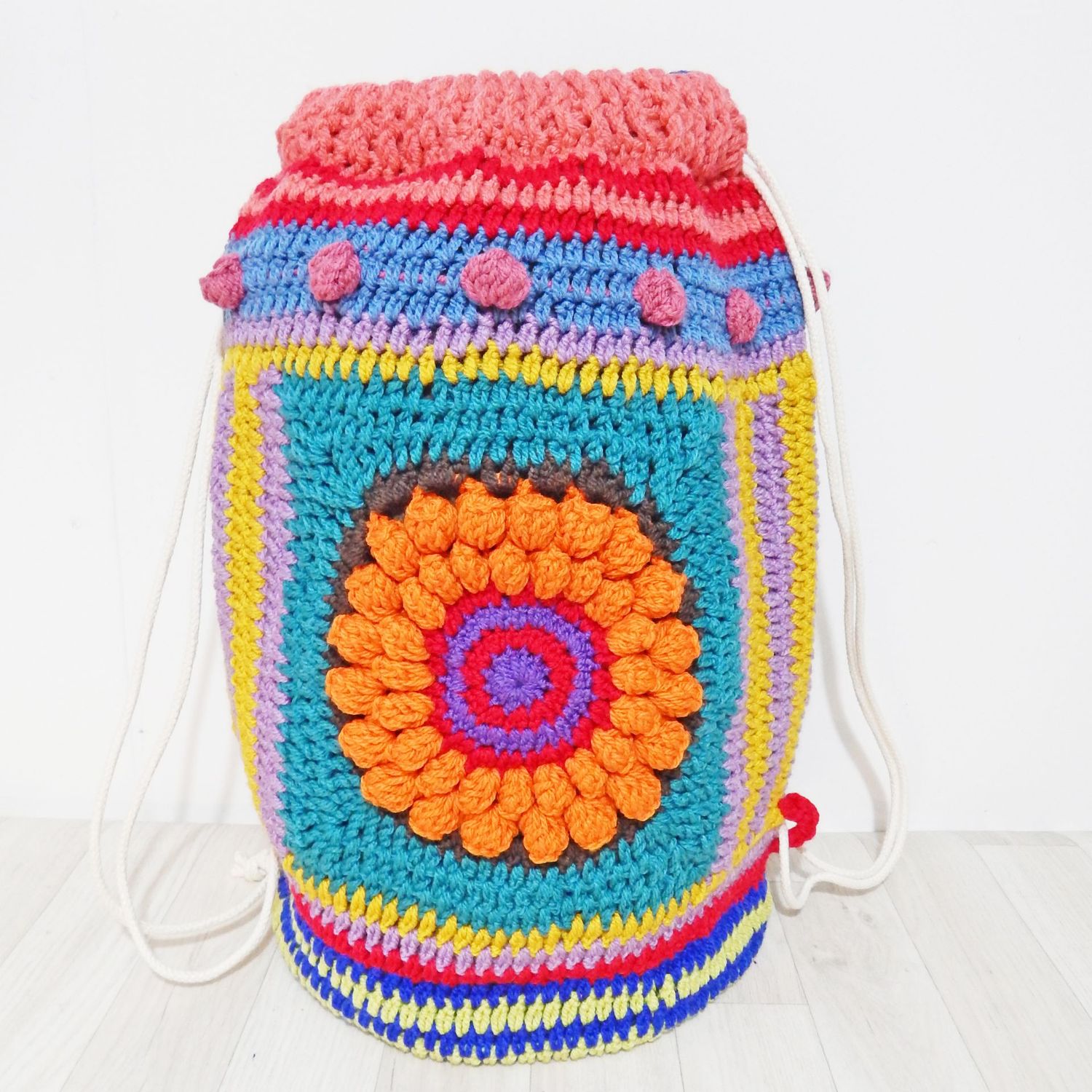SOLD Crochet Backpack Orange Flower