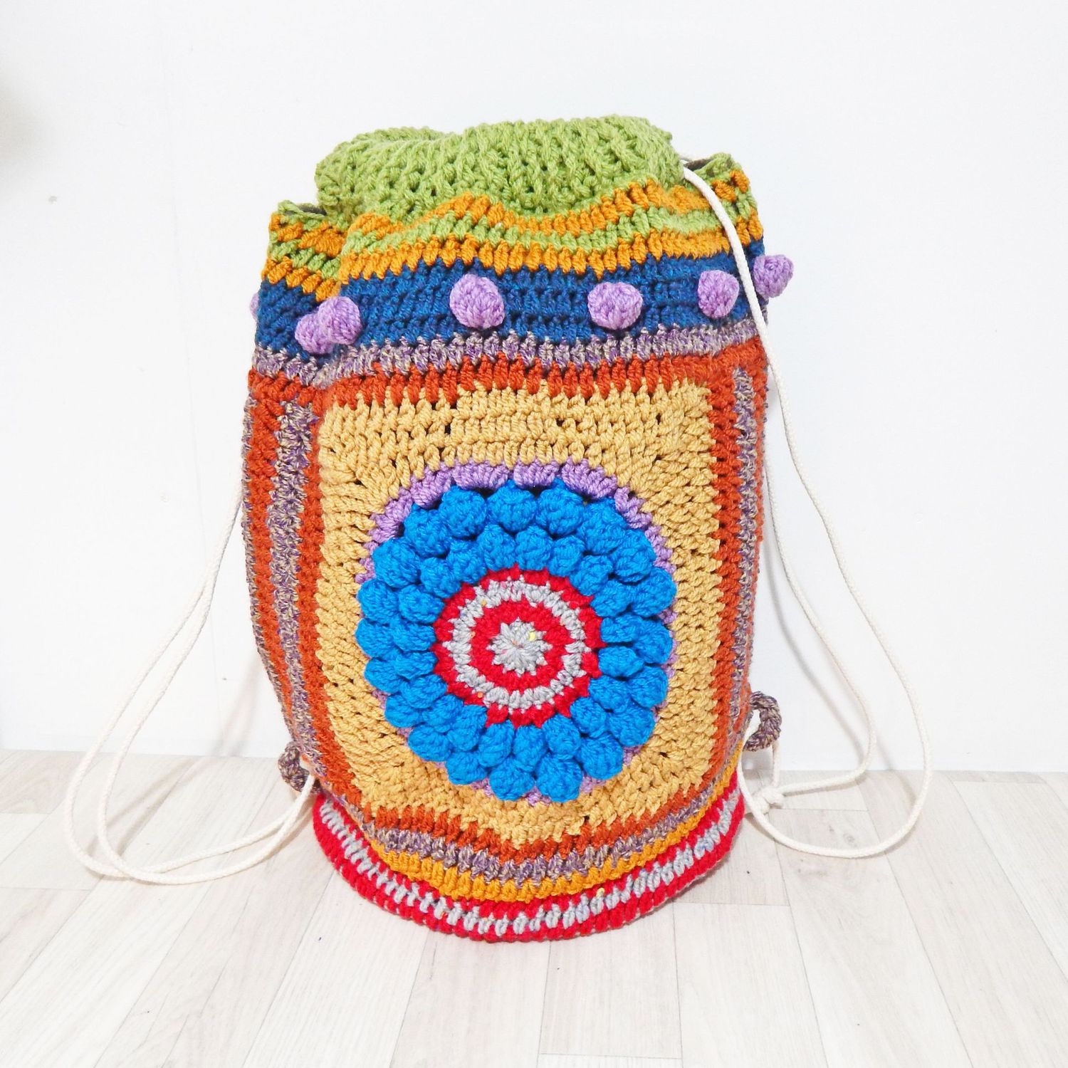 SOLD Crochet Backpack Turquoise Flower