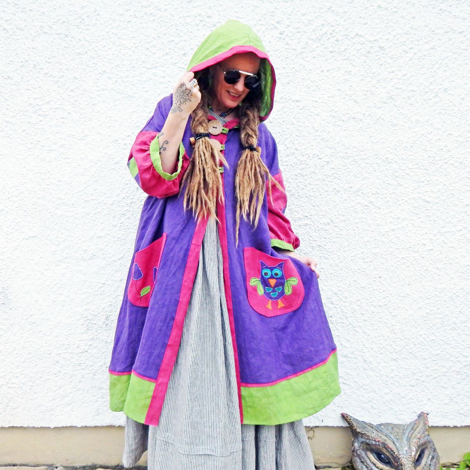 SOLD Linen Purple Owl Coat