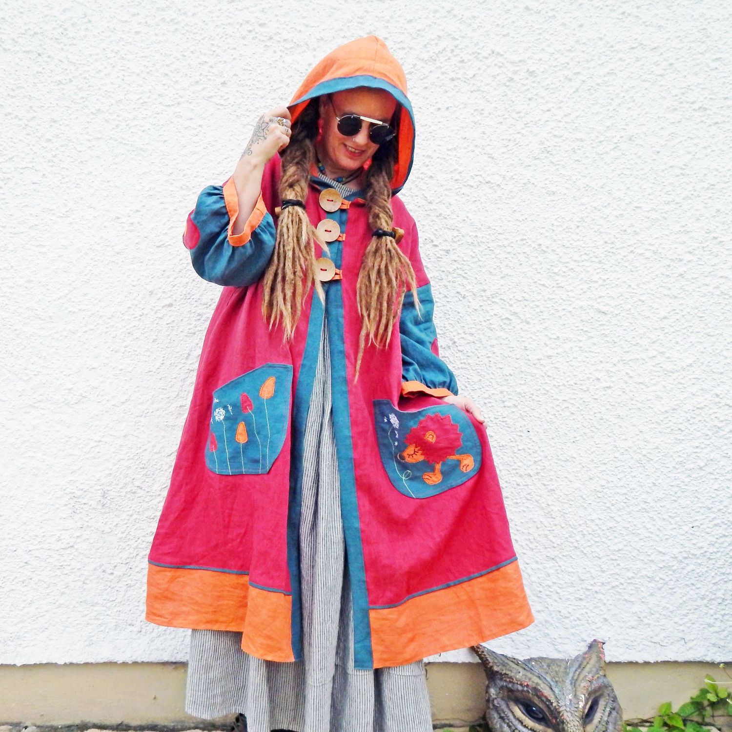 SOLD Linen Red Hedgehog Coat