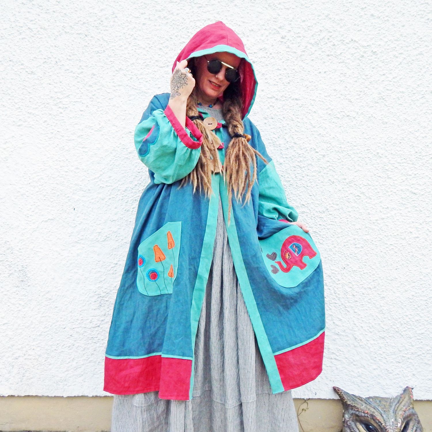SOLD Linen Teal Elephant Coat