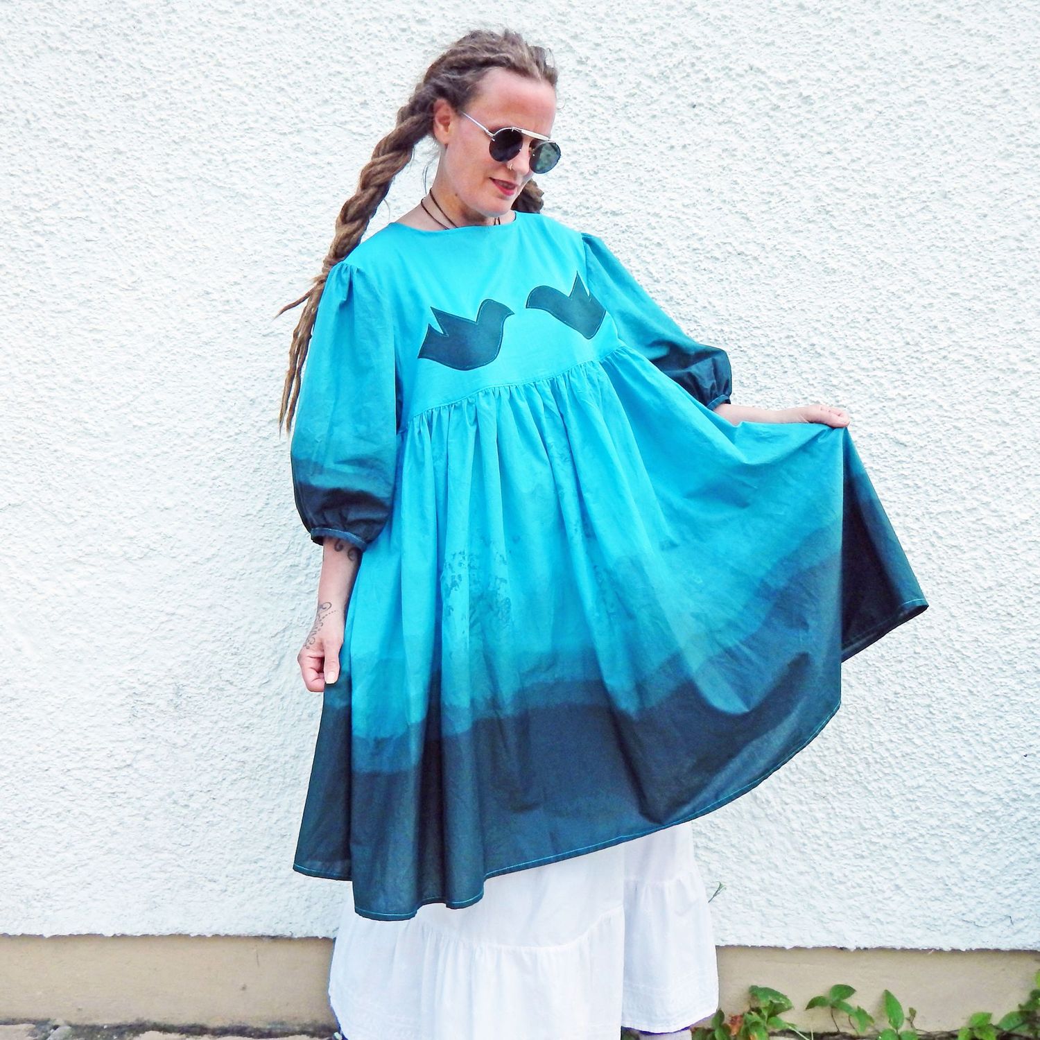 SOLD Smock Folk Bird Ombré Dress