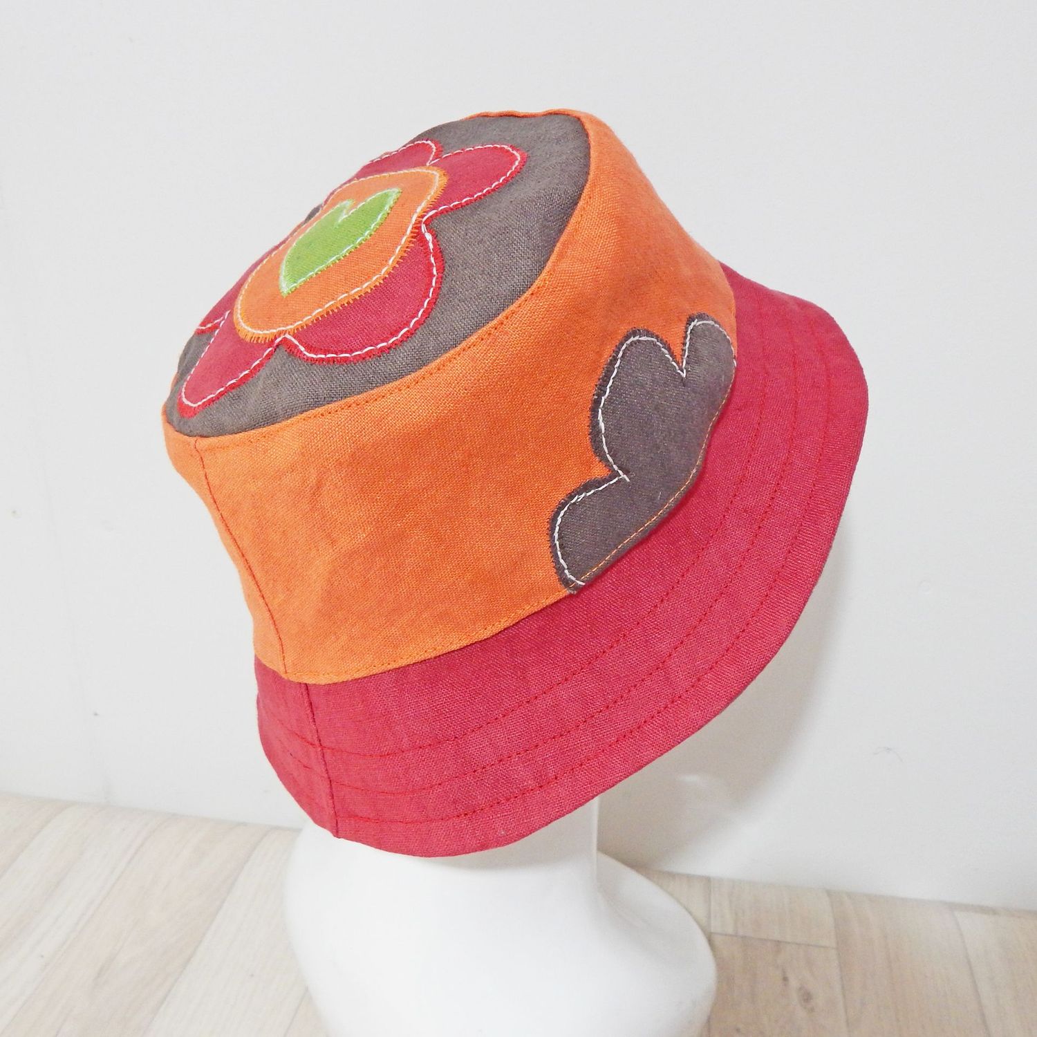 SOLD Red Orange Flower Bucket Hat