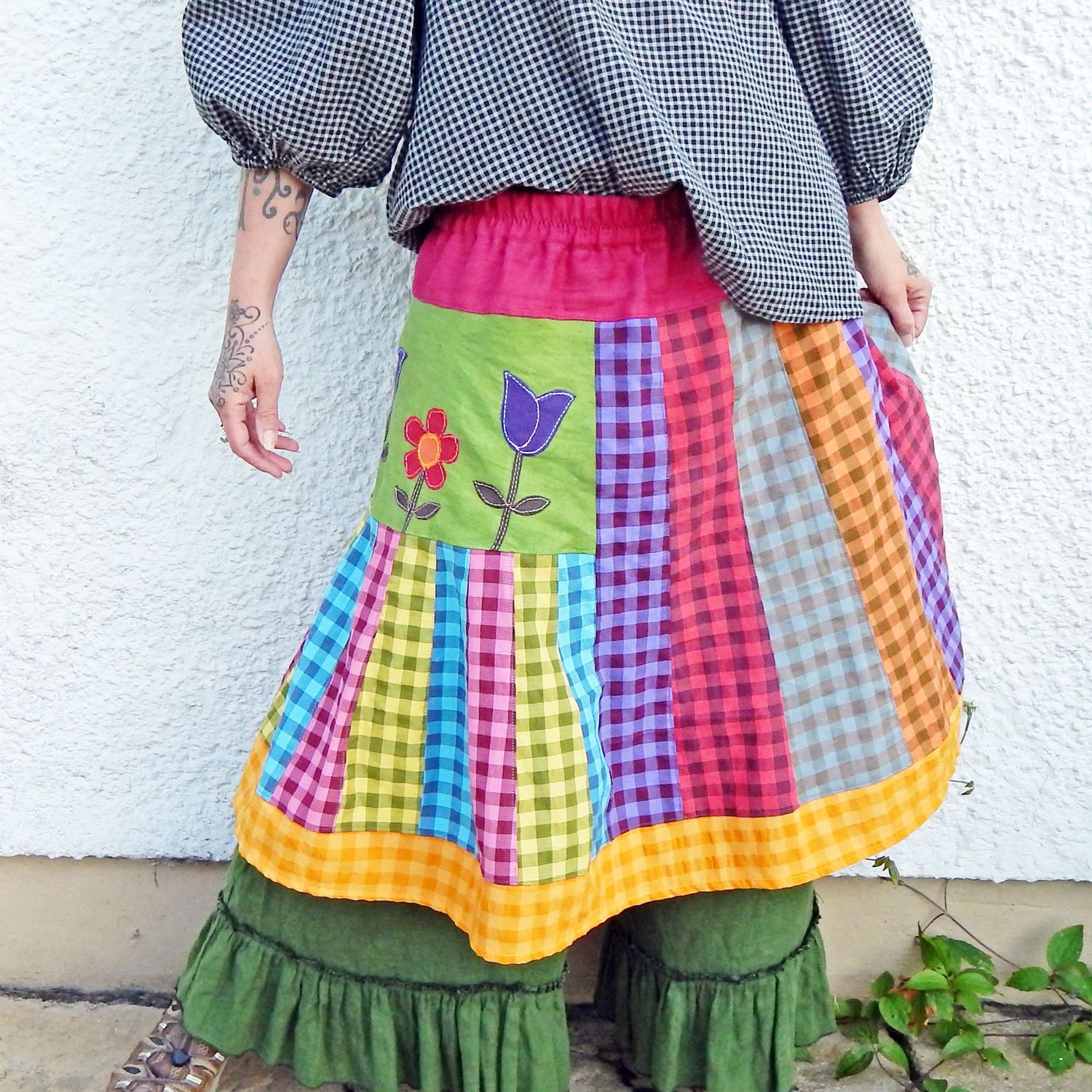 SOLD Gingham Panel Skirt