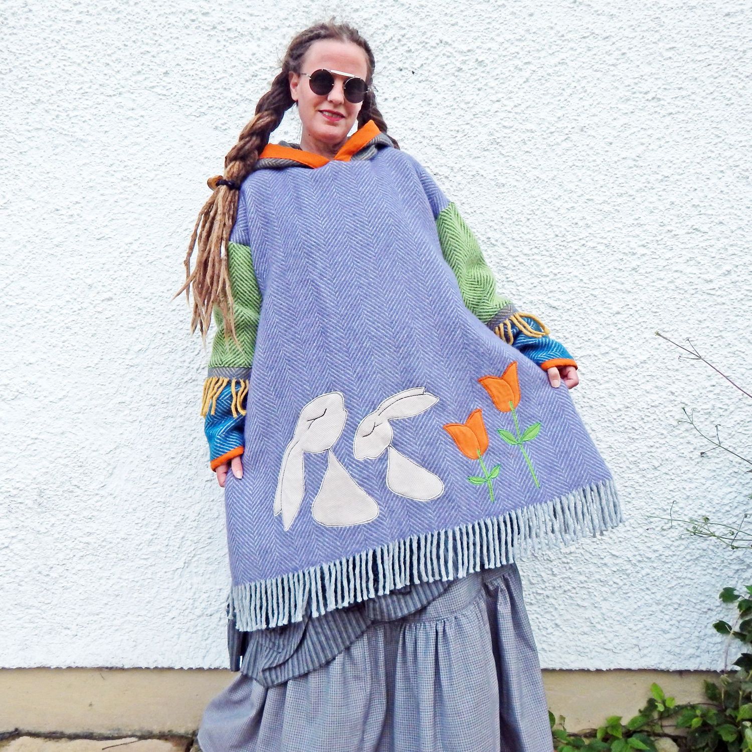 SOLD Blanket Tunic Hoodie with Hares