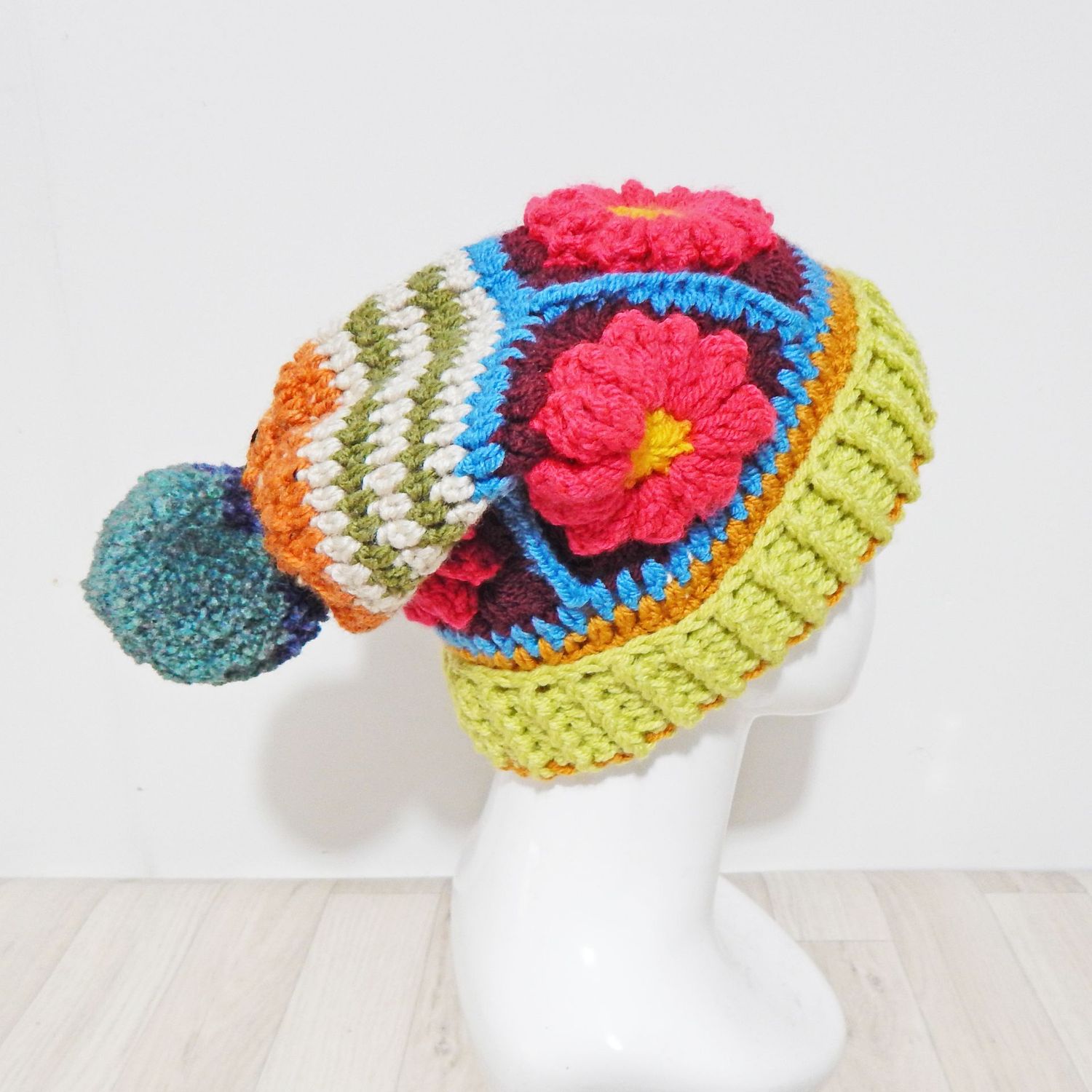 SOLD Bobble Hat Bright Pink Flower SOLD Bobble Hat Bright Pink Flower