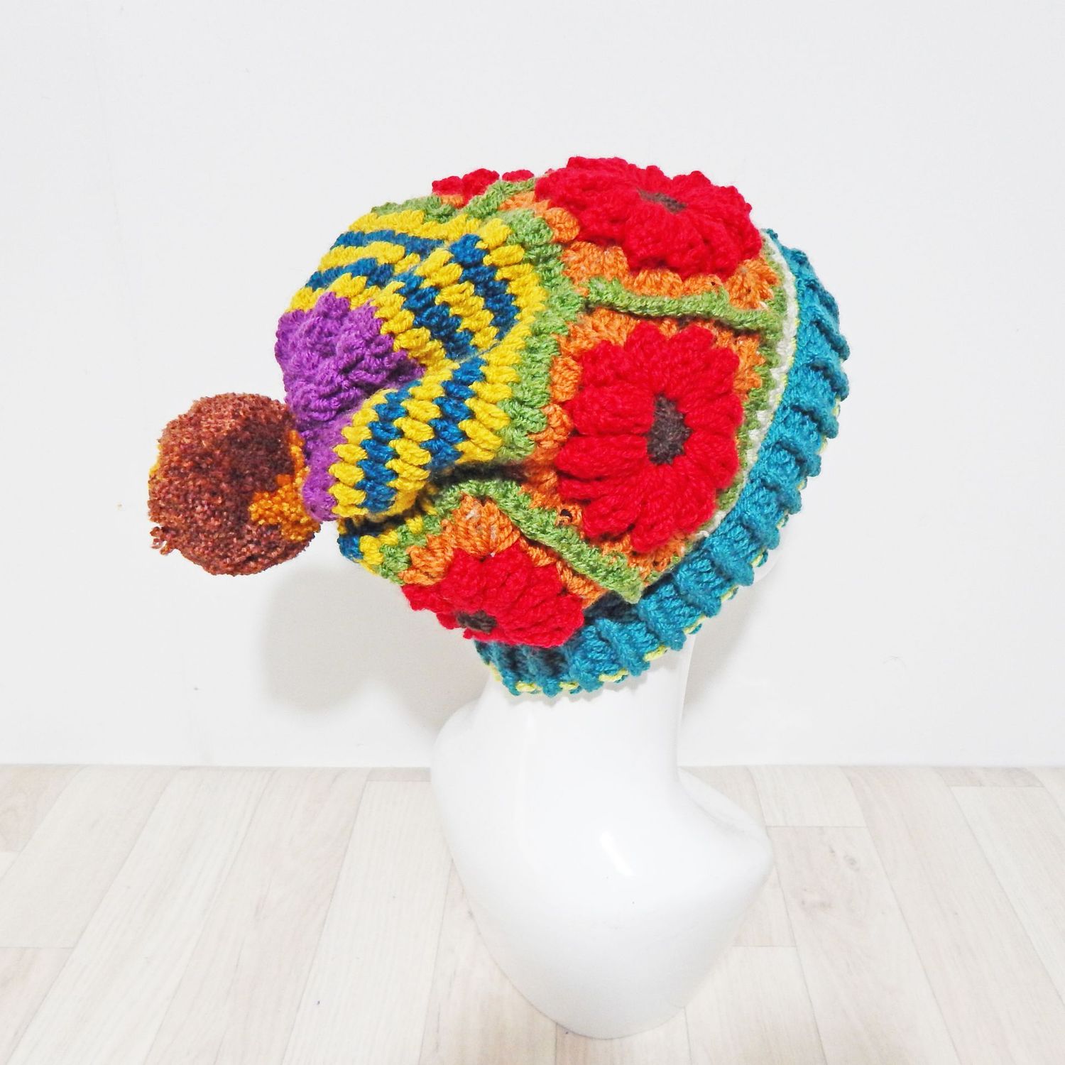 SOLD Bobble Hat Red Flower