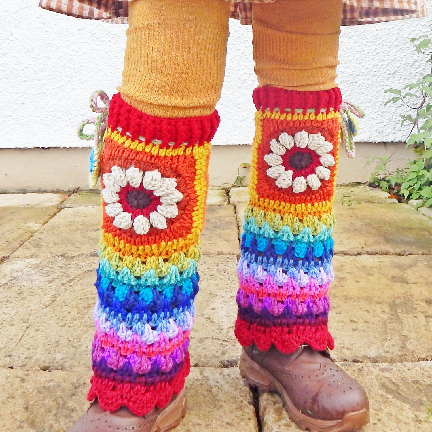 SOLD Leg Warmers White Flower