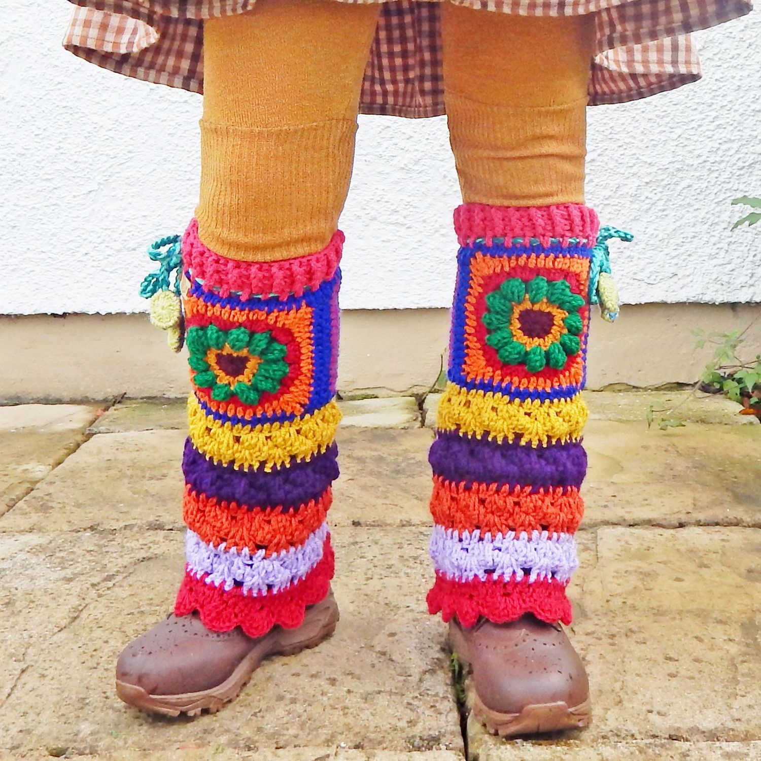 SOLD Leg Warmers Striped Green Flower SOLD Leg Warmers Striped Green Flower