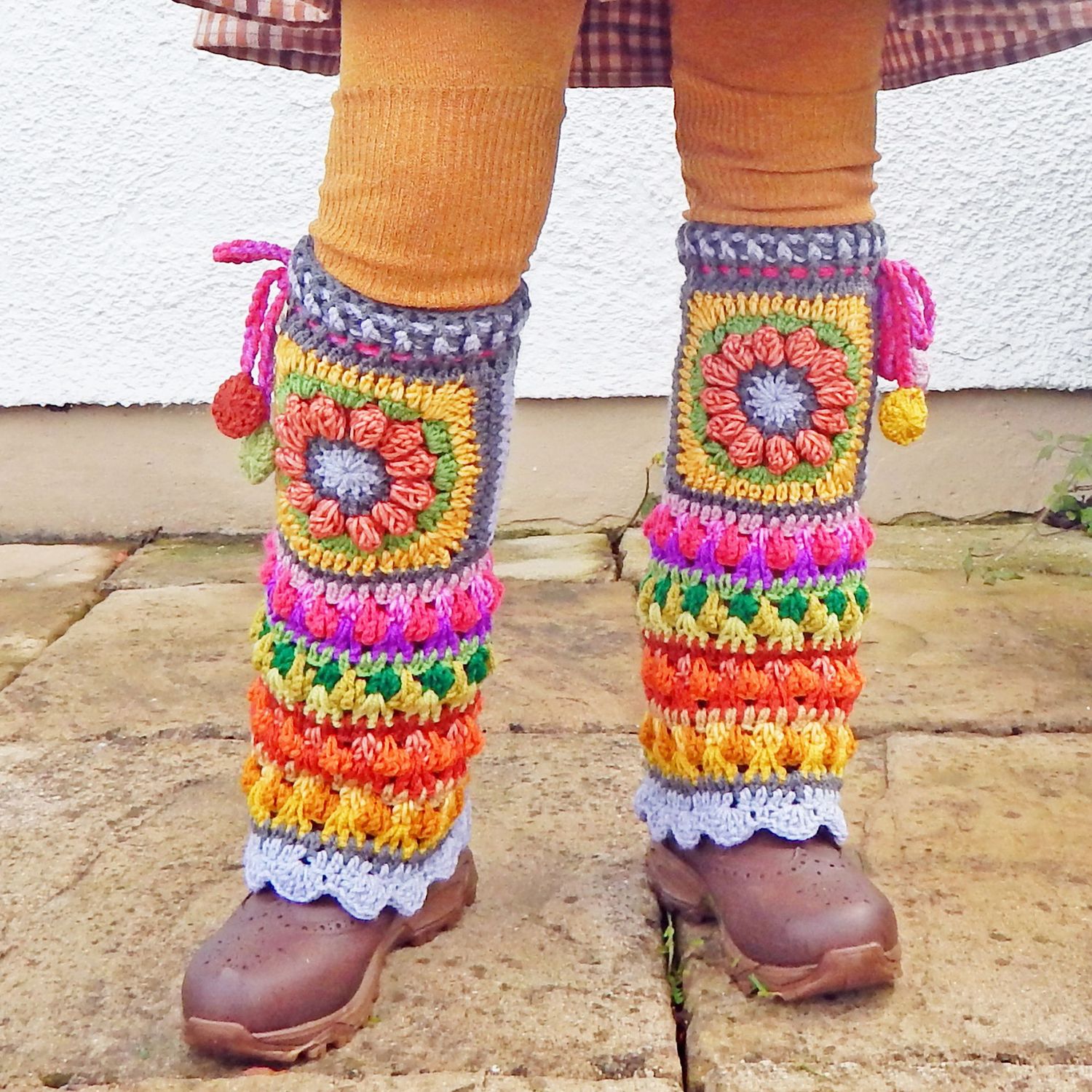 SOLD Leg Warmers Orange Flower