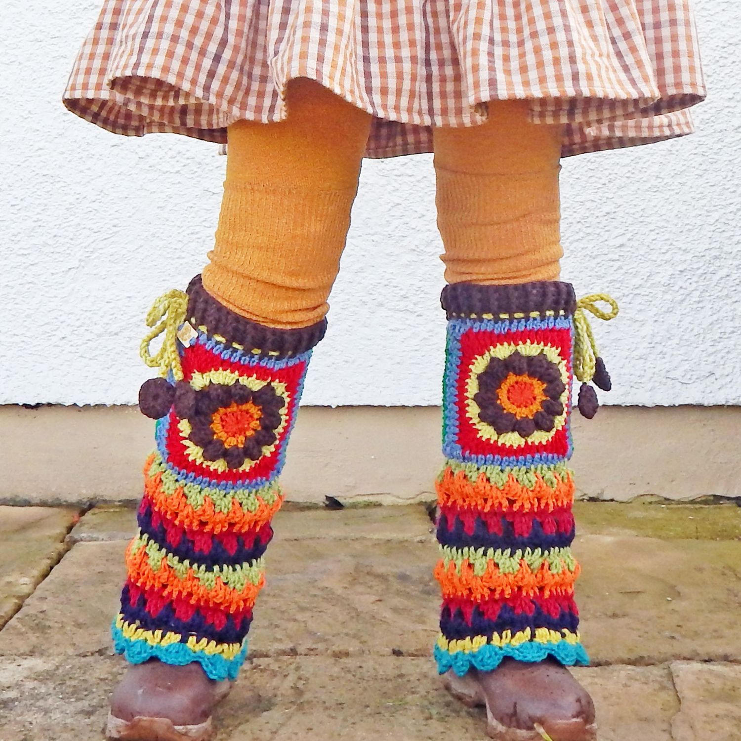 SOLD Leg Warmers Brown Flower
