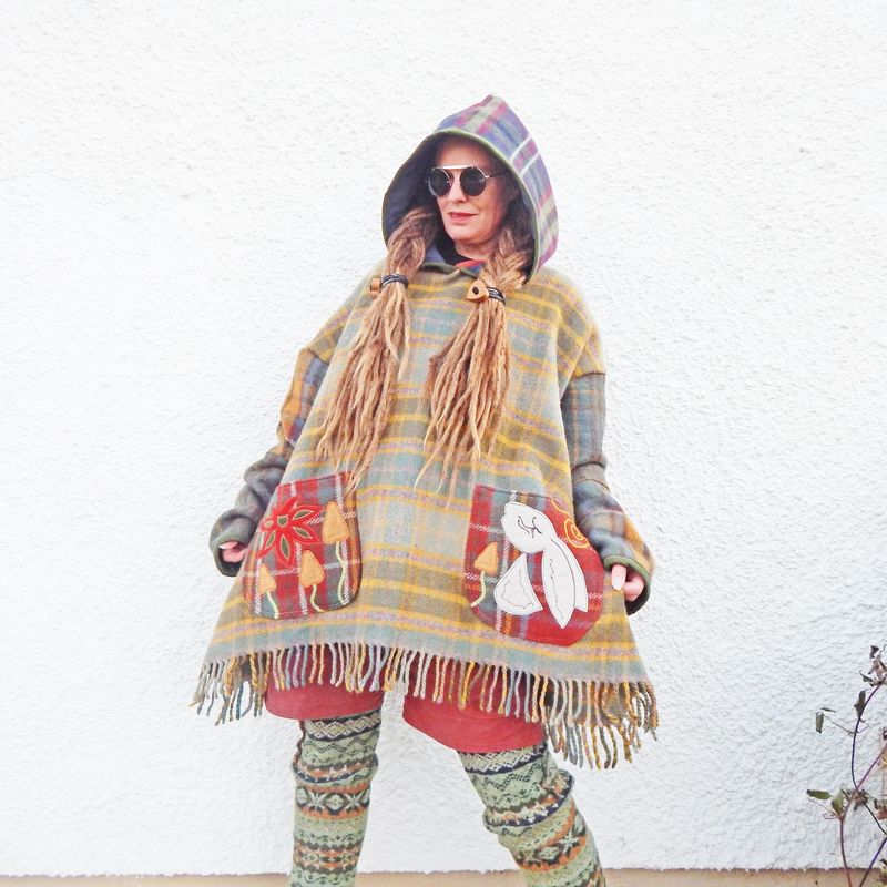 SOLD Hare Wool Blanket Plaid Folk Tunic