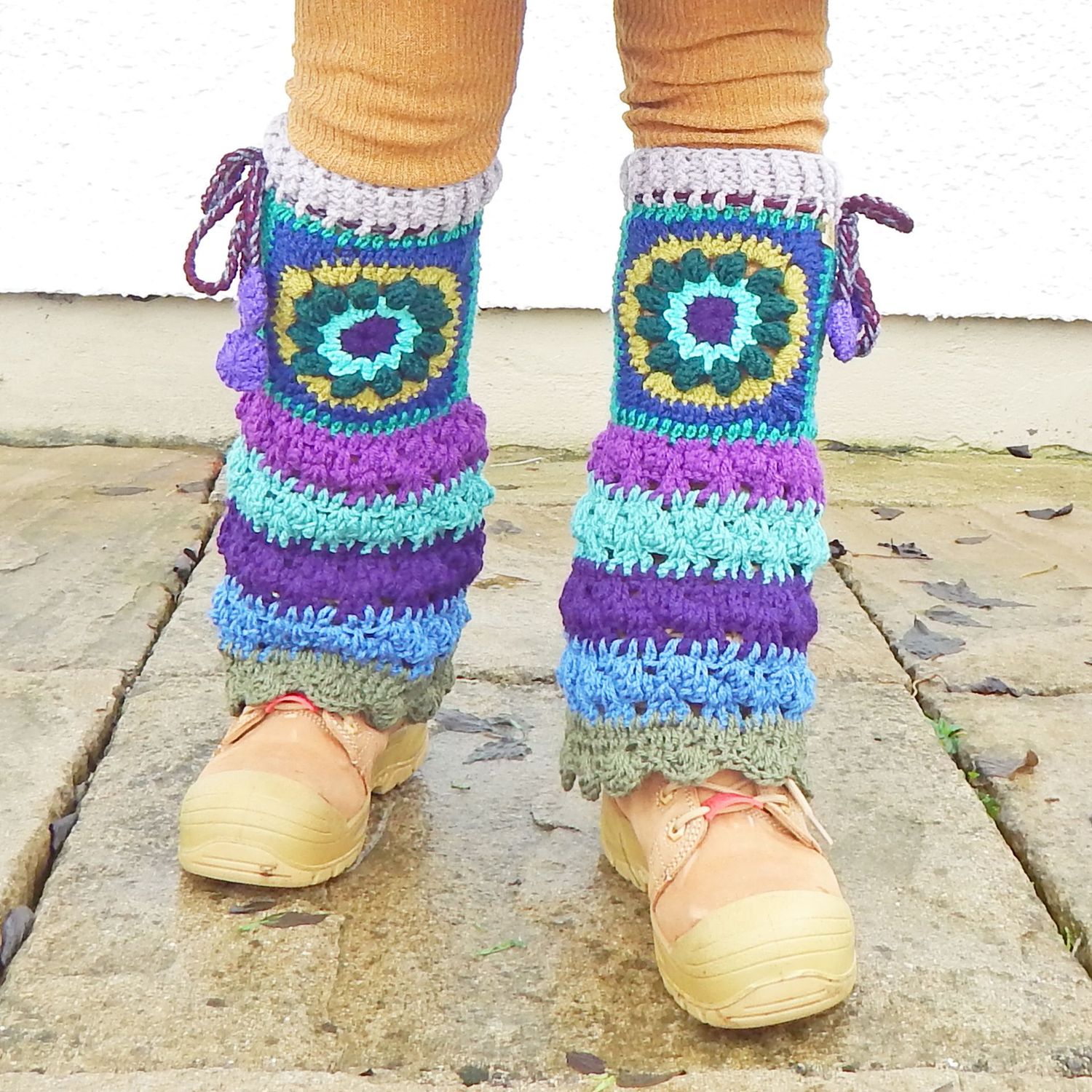 SOLD Flower Leg Warmers Green