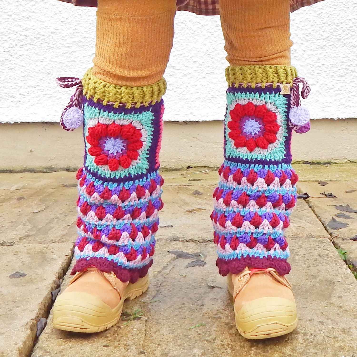 SOLD Flower Leg Warmers Red