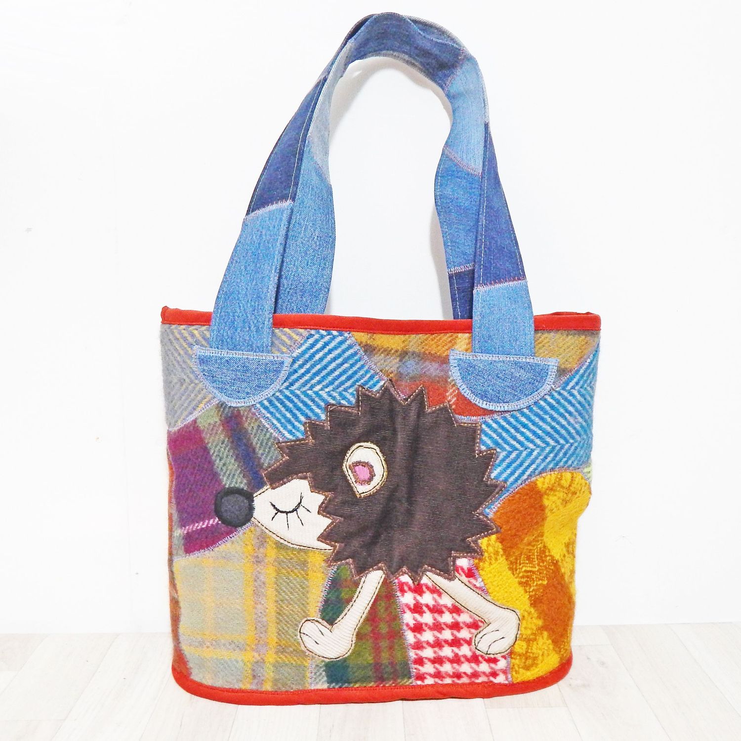 SOLD Hedgehog Patchwork Wool Tote Bag