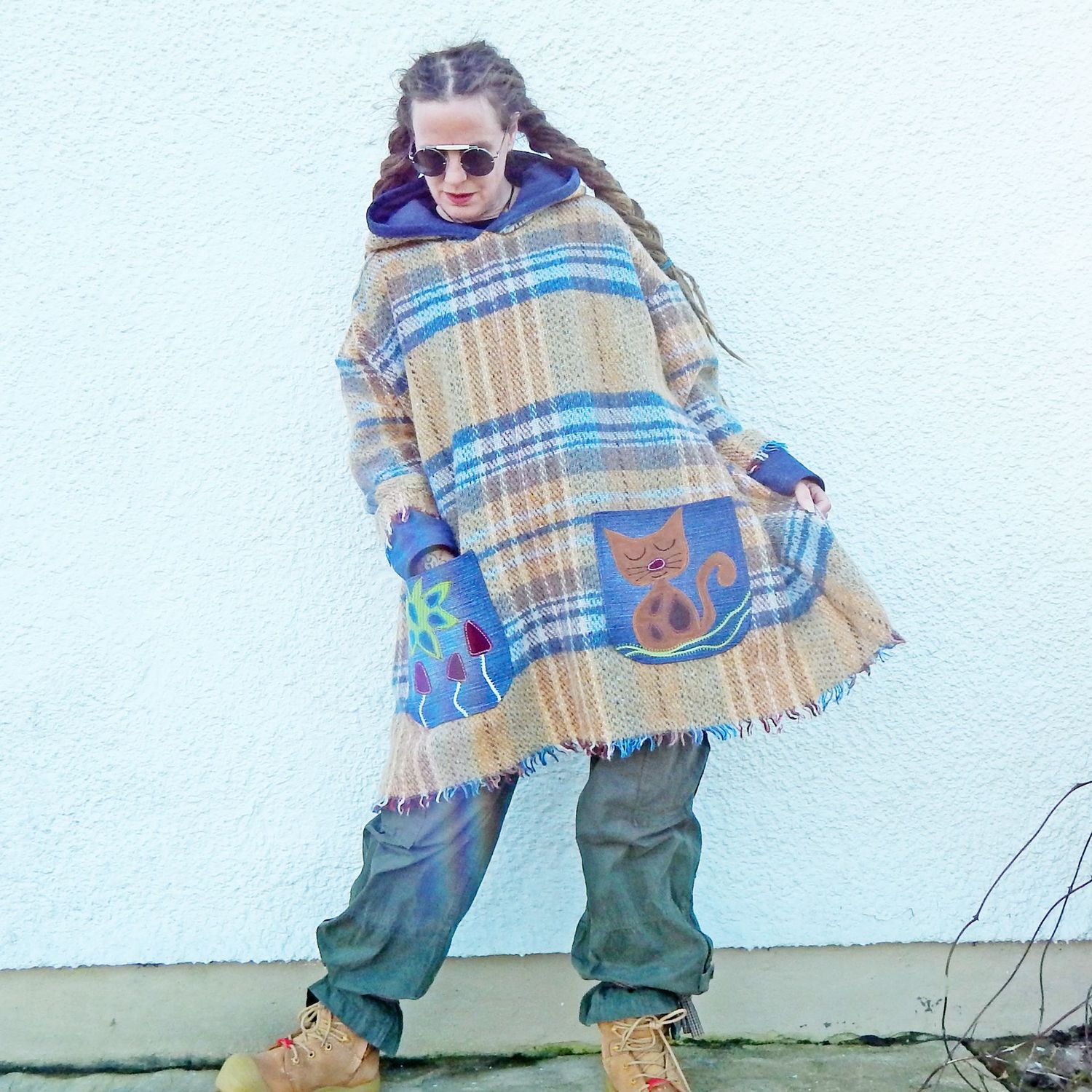 SOLD Wool Blanket Checked Cat Tunic