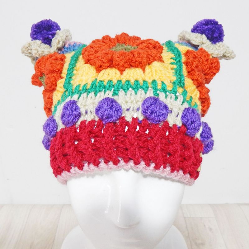 SOLD Beanie Hat Orange Flower