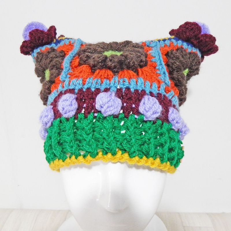 SOLD Beanie Hat Brown Flower