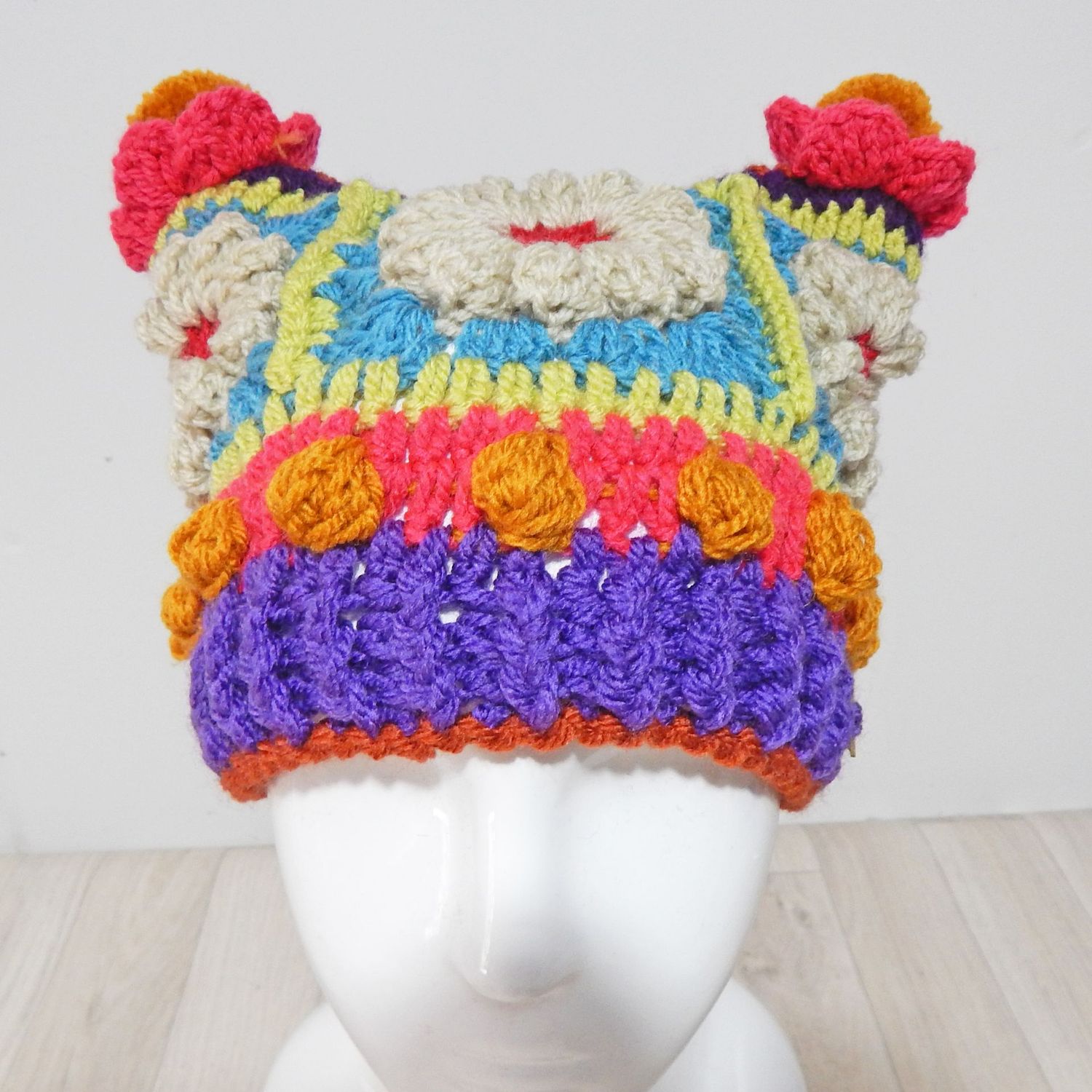 SOLD Beanie Hat Cream Flower