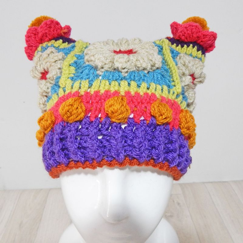 SOLD Beanie Hat Cream Flower