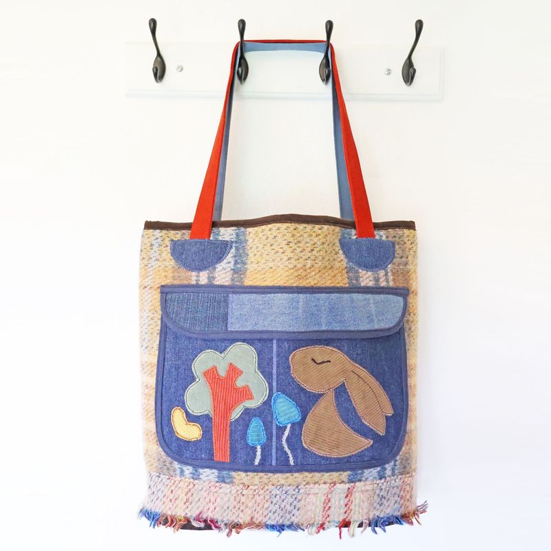 Folk Hare Blanket Wool Tote Bag