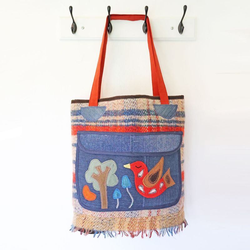 Folk Bird Blanket Wool Tote Bag